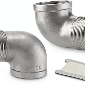 2PCS 304 Stainless Steel 90 Degree Elbow Fittings, 1-1/2" NPT Male x 1-1/2" NPT Female, for Air/Fuel/Water/Gas/Oil-0